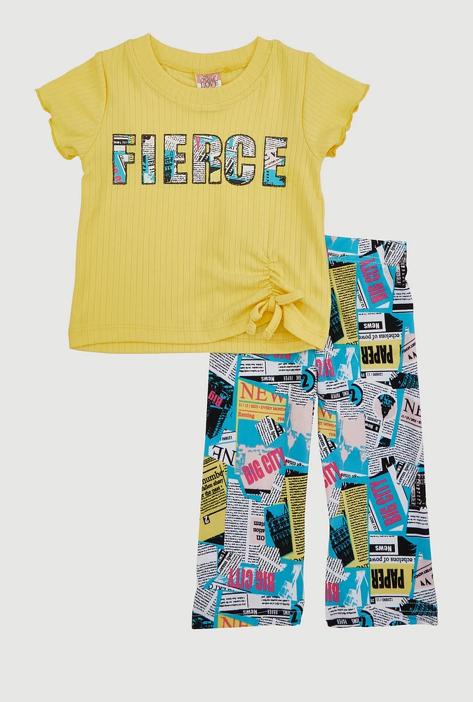 Baby Girls 12-24M Fierce Glitter Graphic Tee and Pants, Yellow,