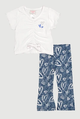 Baby Girls 12-24M Hearts Graphic Tee and Flared Leggings, Blue, Size 24M
