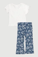 Baby Girls 12-24M Hearts Graphic Tee and Flared Leggings, Blue, Size 24M