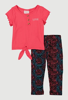 Baby Girls 12-24M Love Graphic Tie Front Top and Leggings, Pink, Size 12M