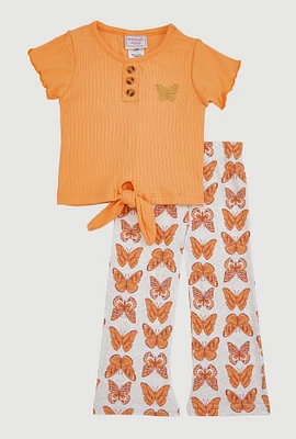 Baby Girls 12-24M Butterfly Graphic Tee and Flared Leggings, Orange, Size 18M