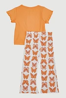 Baby Girls 12-24M Butterfly Graphic Tee and Flared Leggings, Orange, Size 24M