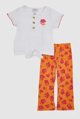 Baby Girls 12-24M Floral Graphic Tee and Flared Leggings, White,