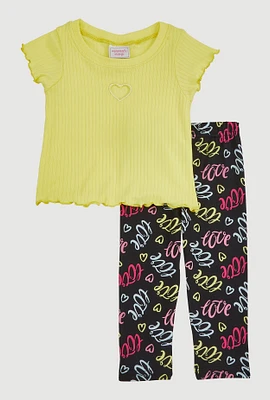 Baby Girls 12-24M Heart Keyhole Tee and Printed Leggings, Yellow, Size 18M