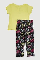 Baby Girls 12-24M Heart Keyhole Tee and Printed Leggings, Yellow, Size 12M