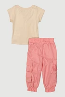 Baby Girls 12-24M Smiley Glitter Graphic Tie Front Top and Joggers, Multi, Size 18M
