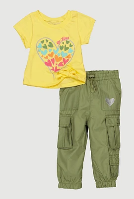 Baby Girls 12-24M Be Kind Glitter Heart Top and Joggers, Multi, Size 24M
