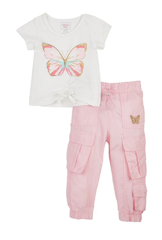 Baby Girls 12-24M Butterfly Tie Front Tee and Cargo Pants, Multi, Size 12M