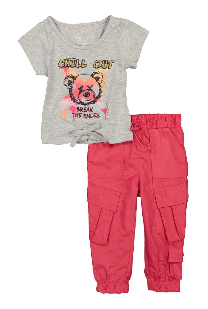 Baby Girls 12-24M Chill Out Bear Tee and Cargo Joggers, Pink, Size 18M