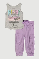 Baby Girls 12-24M Miami Glitter Graphic Tank Top and Joggers, Purple,