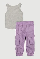 Baby Girls 12-24M Miami Glitter Graphic Tank Top and Joggers, Purple, Size 18M