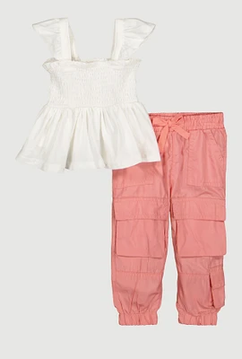 Baby Girls 12-24M Peplum Top and Cargo Joggers, Multi, Size 24M