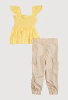 Baby Girls 12-24M Peplum Top and Nylon Cargo Joggers, Multi, Size 12M