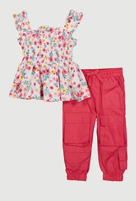 Baby Girls 12-24M Floral Smocked Sleeveless Top and Joggers, Pink, Size 12M