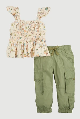 Baby Girls 12-24M Floral Print Peplum Top and Joggers, Green, Size 18M