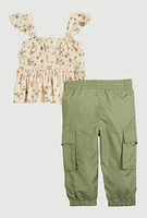 Baby Girls 12-24M Floral Print Peplum Top and Joggers, Green, Size 18M