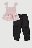 Baby Girls 12-24M Smocked Sleeveless Top and Cargo Joggers, Multi, Size 24M