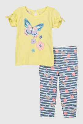 Baby Girls 12-24M Butterfly Flower Graphic Top and Leggings, Multi,