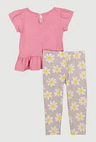 Baby Girls 12-24M Sequin Floral Peplum Top and Leggings, Pink,
