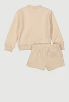 Baby Girls 12-24M Fierce Bear Graphic Sweatshirt and Sweatshorts, Beige, Size 18M