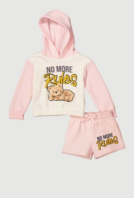 Baby Girls 12-24M No More Rules Bear Hoodie and Sweatshorts, Pink, Size 24M
