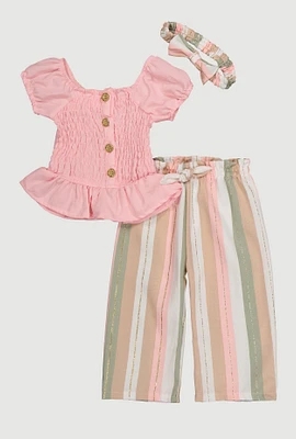 Baby Girls 12-24M Smocked Button Front Top and Striped Pants Set, Pink, Size 12M