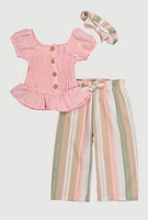 Baby Girls 12-24M Smocked Button Front Top and Striped Pants Set, Pink, Size 12M