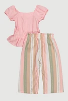 Baby Girls 12-24M Smocked Button Front Top and Striped Pants Set, Pink, Size 12M