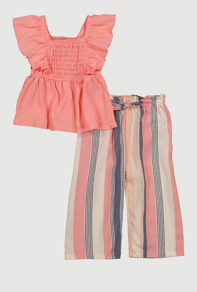 Baby Girls 12-24M Smocked Blouse and Pants, Pink, Size 24M