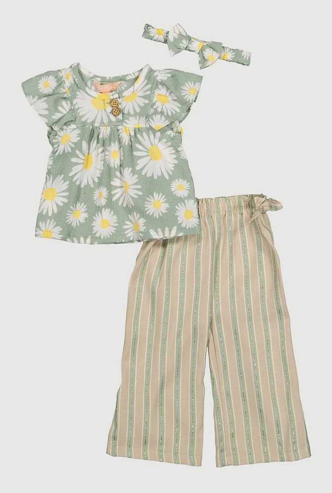 Baby Girls 12-24M Floral Print Top and Glitter Linen Pants, Green, Size 24M