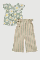 Baby Girls 12-24M Floral Print Top and Glitter Linen Pants, Green, Size 12M