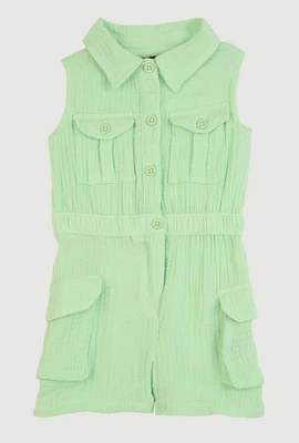 Baby Girls 12-24M Gauze Knit Cargo Pocket Romper,