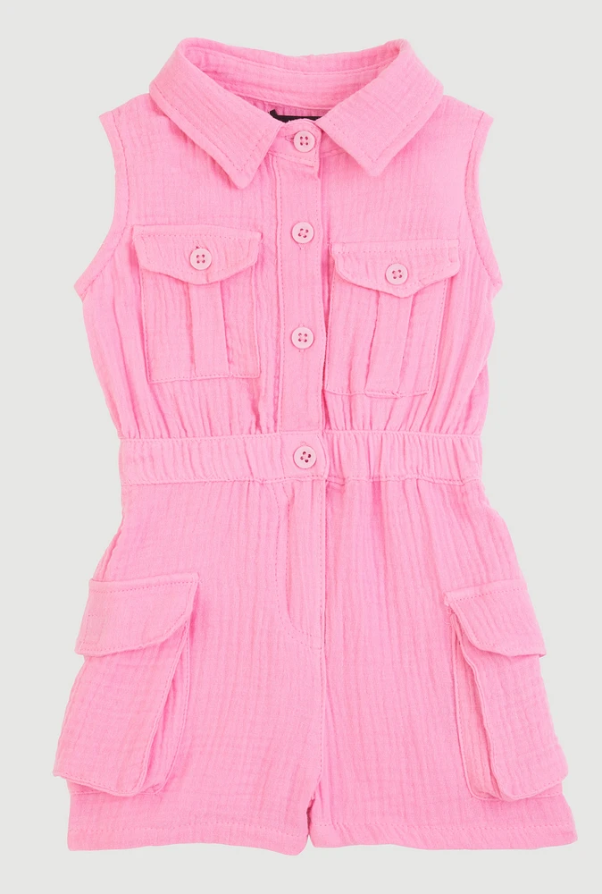 Baby Girls 12-24M Gauze Knit Cargo Pocket Romper, Pink, Size 18M