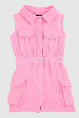 Baby Girls 12-24M Gauze Knit Cargo Pocket Romper, Pink, Size 18M