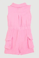 Baby Girls 12-24M Gauze Knit Cargo Pocket Romper, Pink, Size 18M