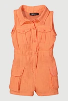 Baby Girls 12-24M Gauze Knit Cargo Pocket Romper, Orange, Size 18M