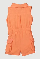 Baby Girls 12-24M Gauze Knit Cargo Pocket Romper, Orange, Size 18M