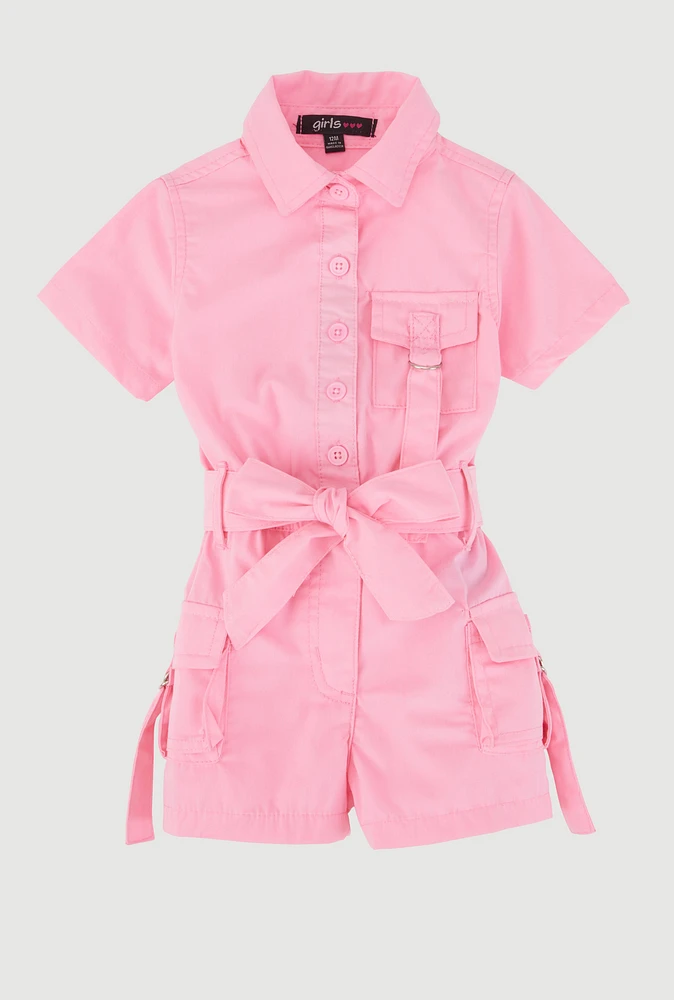 Baby Girls 12-24M Tabbed Cargo Pocket Romper, Pink,