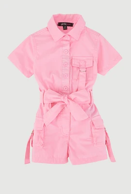 Baby Girls 12-24M Tabbed Cargo Pocket Romper, Pink,