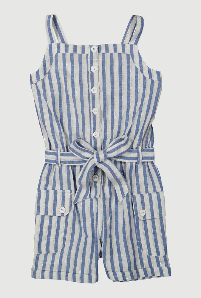 Baby Girls 12-24M Lurex Striped Tie Waist Belted Romper, 12M