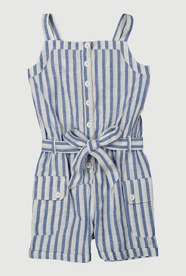 Baby Girls 12-24M Lurex Striped Tie Waist Belted Romper, 12M