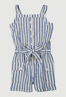 Baby Girls 12-24M Lurex Striped Tie Waist Belted Romper, 12M