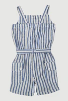 Baby Girls 12-24M Lurex Striped Tie Waist Belted Romper, 12M