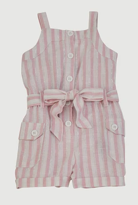Baby Girls 12-24M Lurex Striped Tie Waist Belted Romper, Pink, Size 12M
