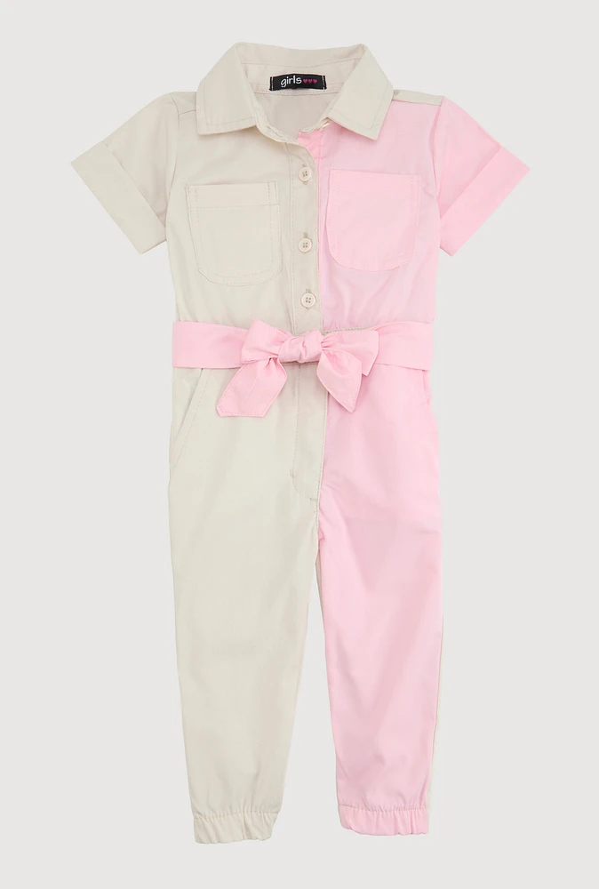 Baby Girls 12-24M Two Tone Poplin Short Sleeve Jumpsuit, Multi, Size 18M