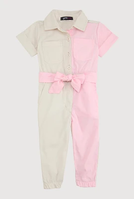 Baby Girls 12-24M Two Tone Poplin Short Sleeve Jumpsuit, Multi, Size 18M