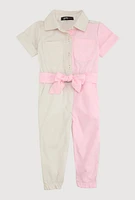 Baby Girls 12-24M Two Tone Poplin Short Sleeve Jumpsuit, Multi, Size 18M