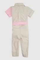 Baby Girls 12-24M Two Tone Poplin Short Sleeve Jumpsuit, Multi, Size 18M