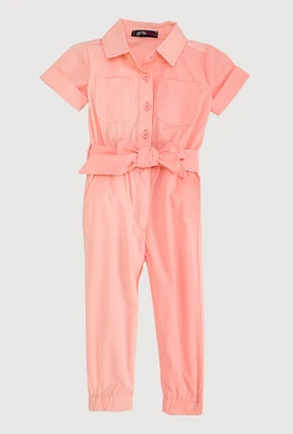 Baby Girls 12-24M Two Tone Poplin Short Sleeve Jumpsuit, Pink,