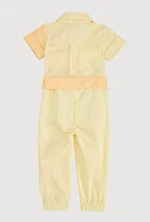 Baby Girls 12-24M Two Tone Poplin Short Sleeve Jumpsuit, Yellow, Size 24M